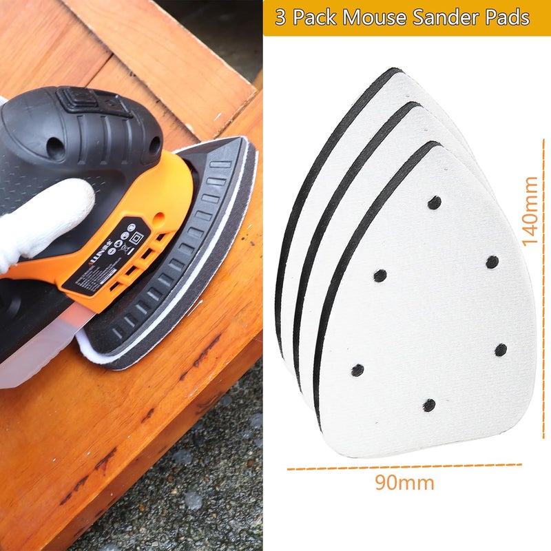 CTPICXM 3pcs Mouse Detail Sanding Interface Pad 140mm*90mm 6 Holes Foam Interface Mouse Sander Sandpaper Backing Pad with Hook and Loop Backing Compatible for Ryobi Sander - Image 3